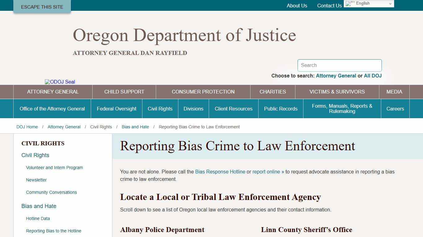 Reporting Bias Crime to Law Enforcement - Oregon Department of Justice